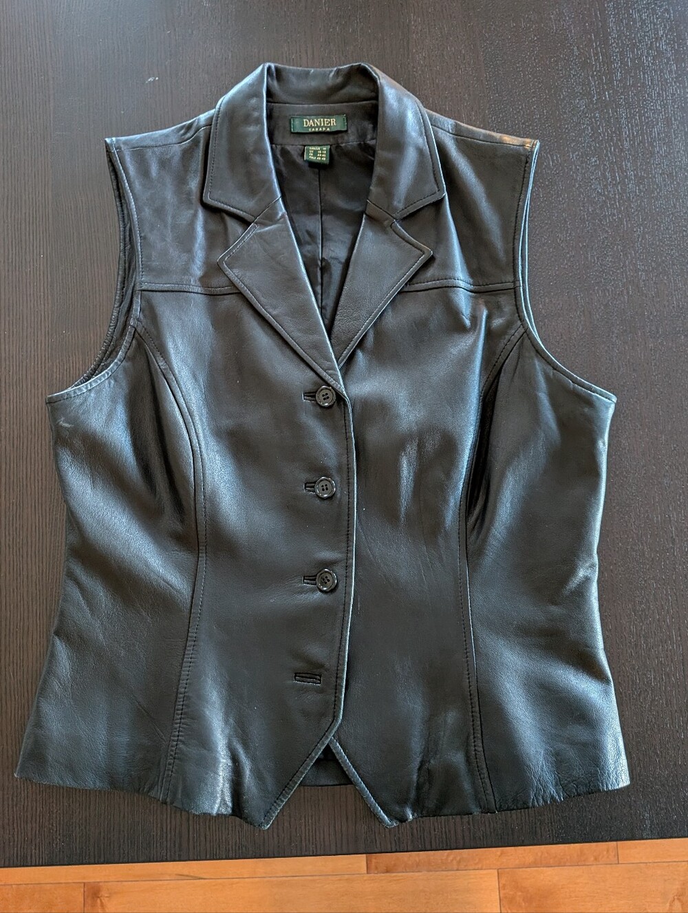 Danier Vintage 90's Black Leather Sleeveless Fitted Vest